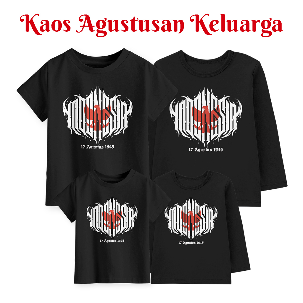 Kaos Couple Agustusan Keluarga Anak Dewasa Warna Hitam Motif Garuda Indonesia