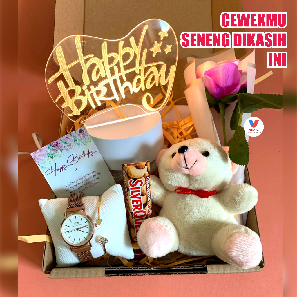 

Kado Cewek Ulang Tahun Aesthetic | Hampers Cokelat Kado Ultah Lampu Led | Hadiah Valentine Cewek Anniversary Pacar | Hempers Cewek Premium Wanita | Gift Box Birthday Lucu Jam Tangan Romantis