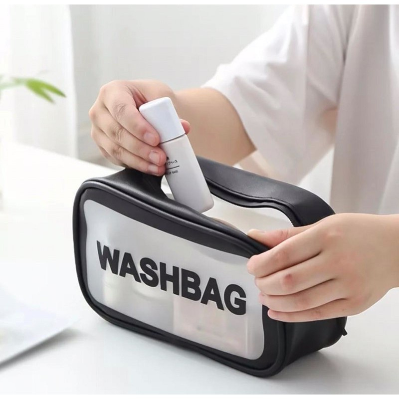 ALMIRAH 1 - Tas Kosmetik WASHBAG Bahan PVC Kulit PU Waterproof Transparant Pouch Travel Organizer