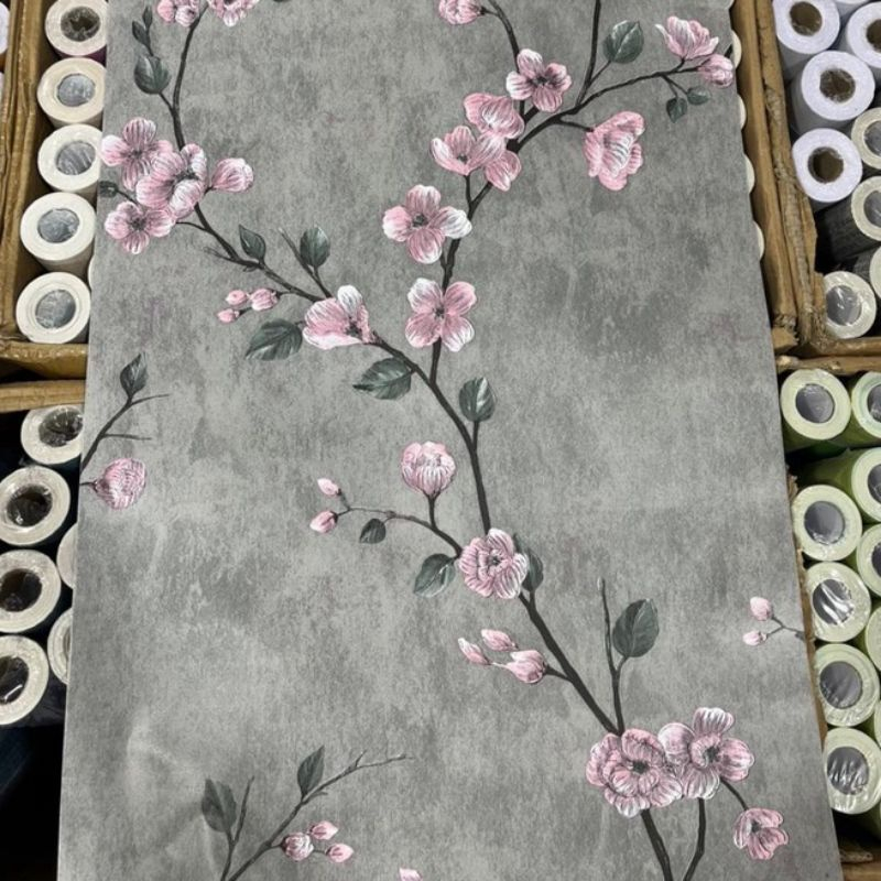 (PROMO) Gudang Wallpaper Stiker Dinding Kamar Tidur Motif Bunga Sakura Vintage Aesthetic Bahan PVC Premium Anti Air dan Anti Noda Berkualitas Terbaik Grade A+ Sudah Ada Lem