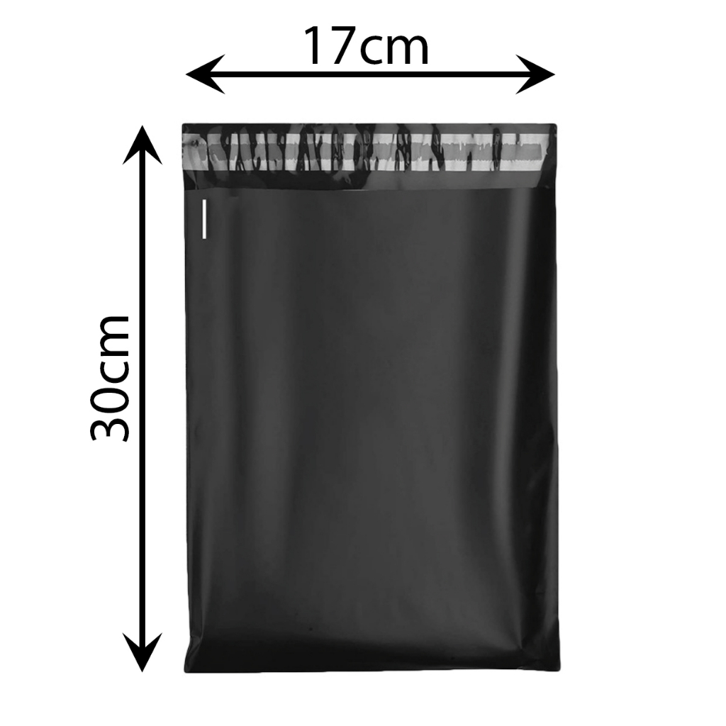 Plastik Polymailer Hitam isi 100 lembar 17x30cm Plastic Polymer Kantong Packing Baju Online OL Shop 17x30 cm