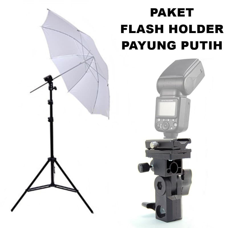 Paket Lightstand Studio 3 meter + Flash Holder + Payung putih Strobist Light Stand Lampu Studio Ring Light Make Up Fill Lighting Umbrella White