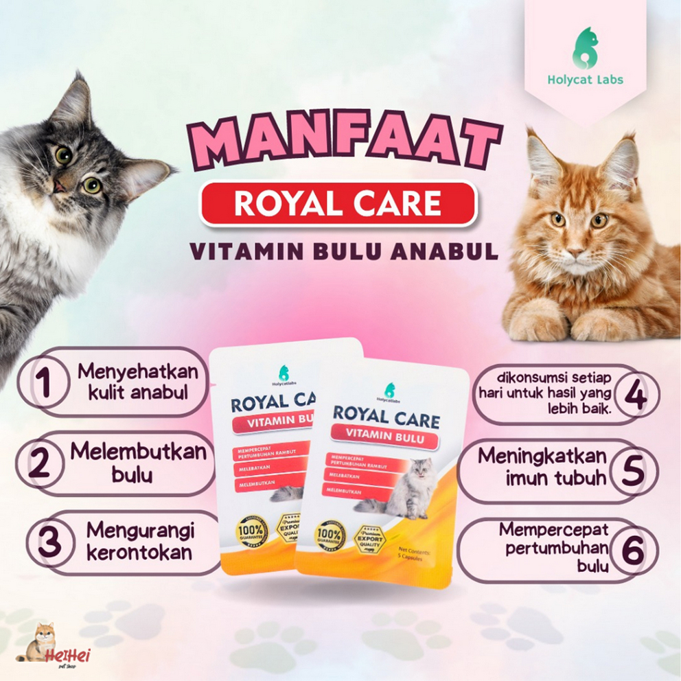 Royal Care Sachet -Vitamin Rambut Bulu Lebat Kucing Anti Rontok Kitten - Royal Cats Kucing isi 5 kapsul