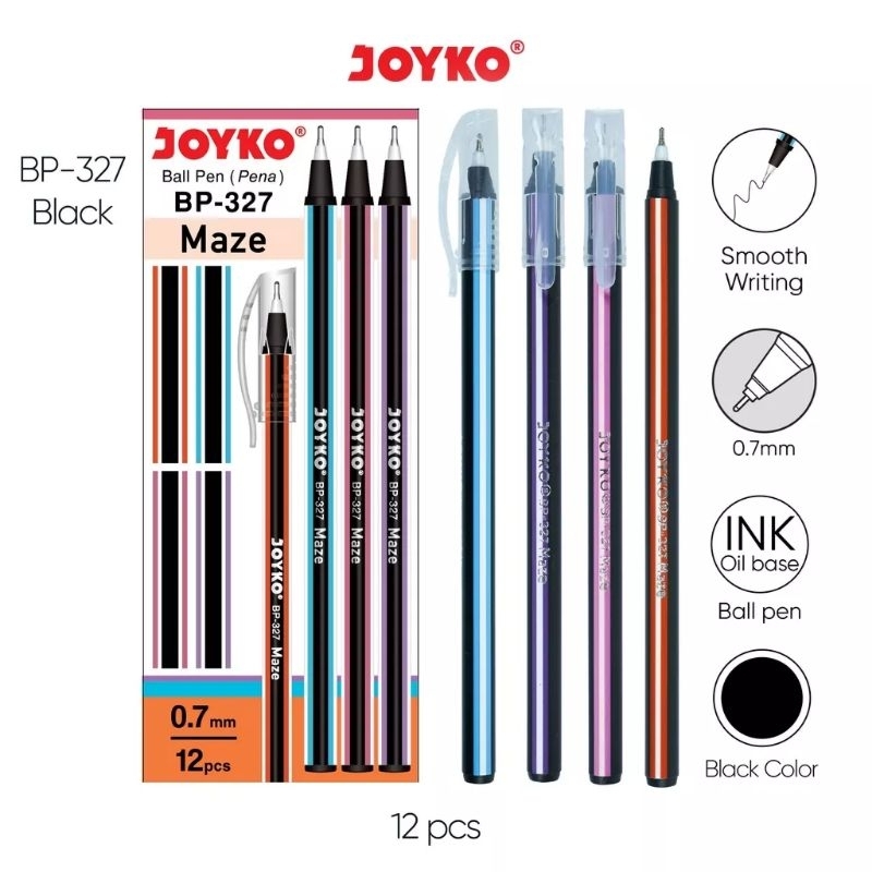 

Ball pen Pulpen Pena JOYKO BP-327 Maze 0.7mm Hitam Pet Pack isi 12 pcs