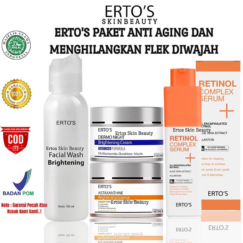 Ertos Skincare Paket Anti Aging Dan Menghilangkan Flek Hitam Membandel Diwajah (Facial Wash, Astaxan