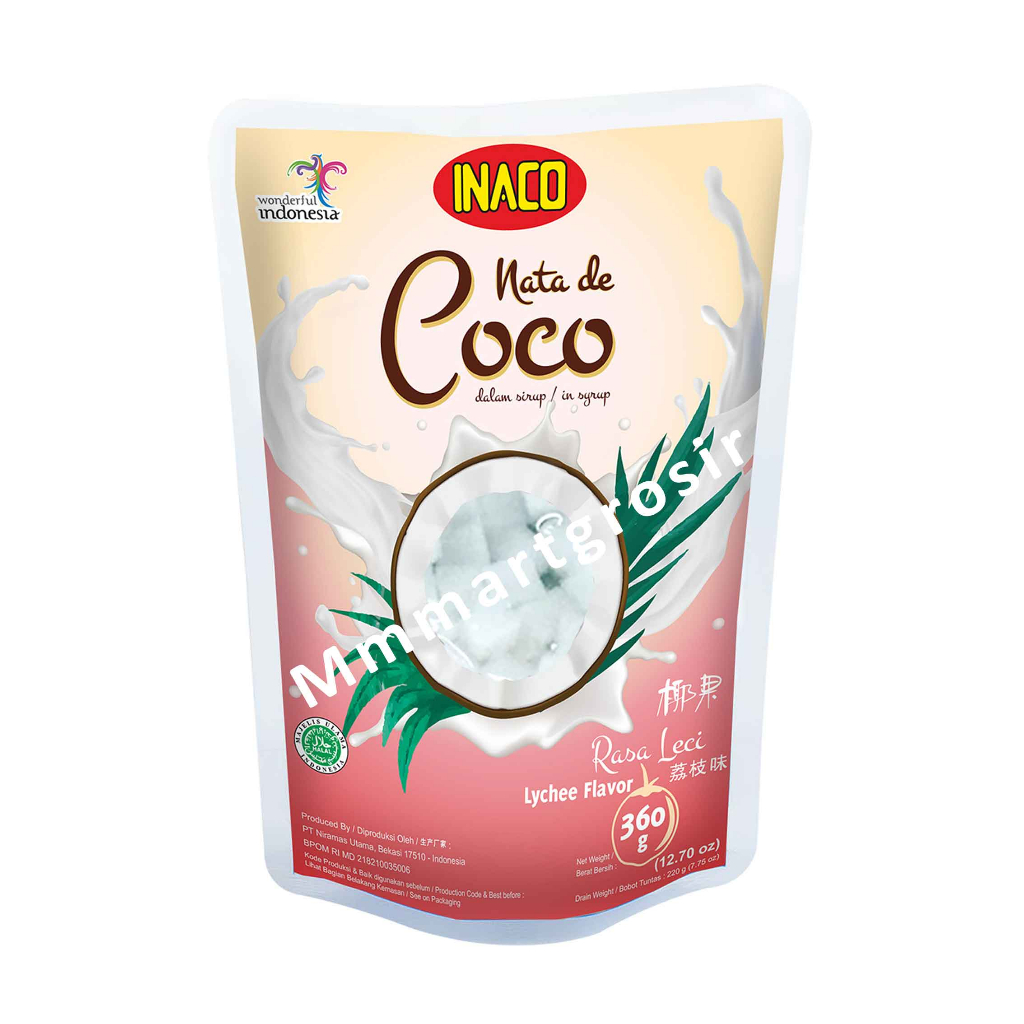 Inaco Nata De Coco / Minuman Coconut Gel / Minuman Rasa Leci Flavor / 360gr