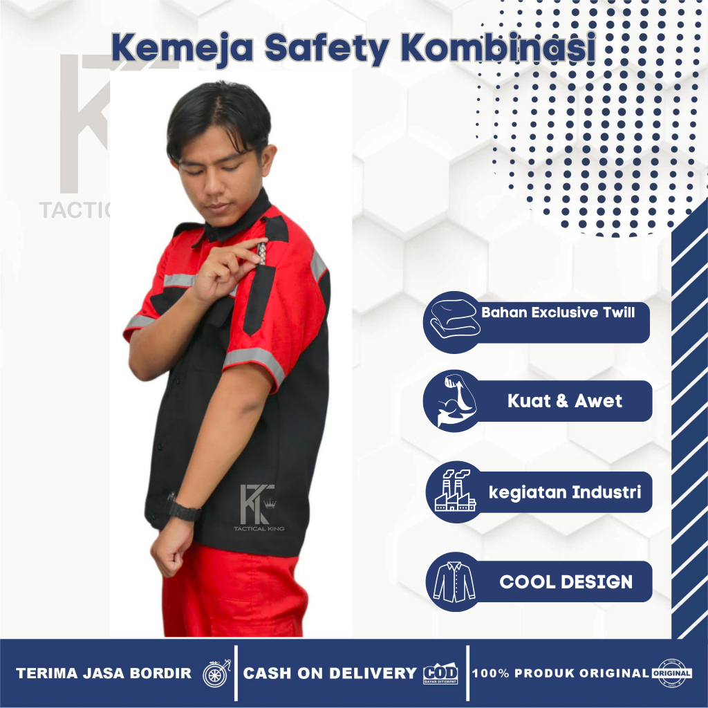 Kemeja Safety Pria/Atasan Wearpack Kombinasi/Kemeja Safety Lengan Pendek