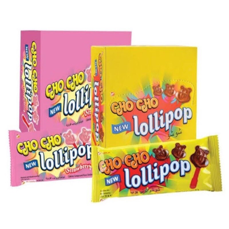 

Cho Cho Lollipop 1 Pack isi 24pcs Coklat & Strawberry Cokelat Stik