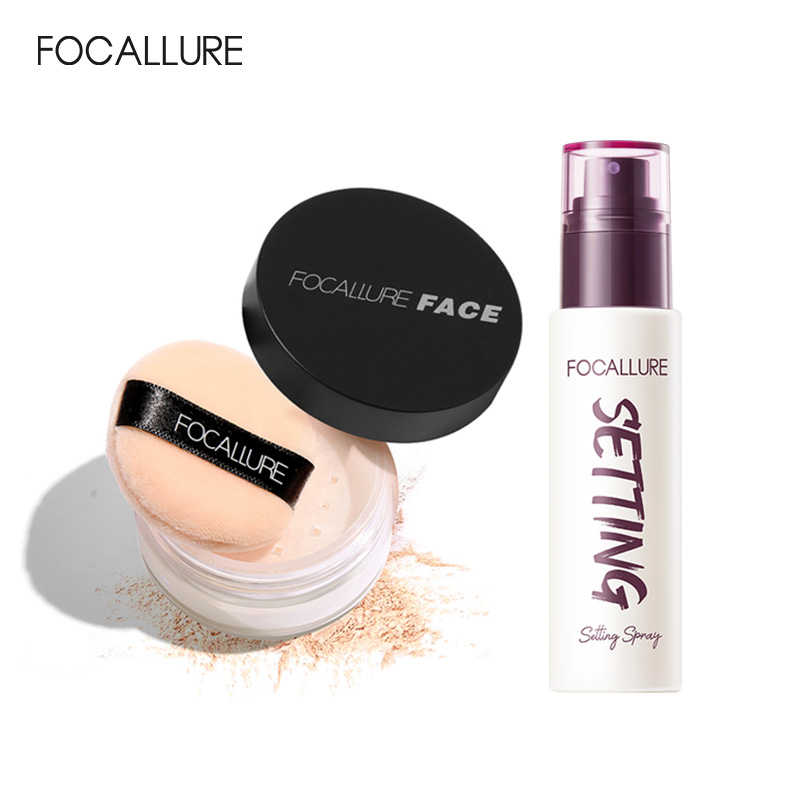 Focallure 2 Pcs Face Makeup Set Matte Oil Controller Loose Setting Powder + Hydrating Setting Spray Matte Finish Long Lasting