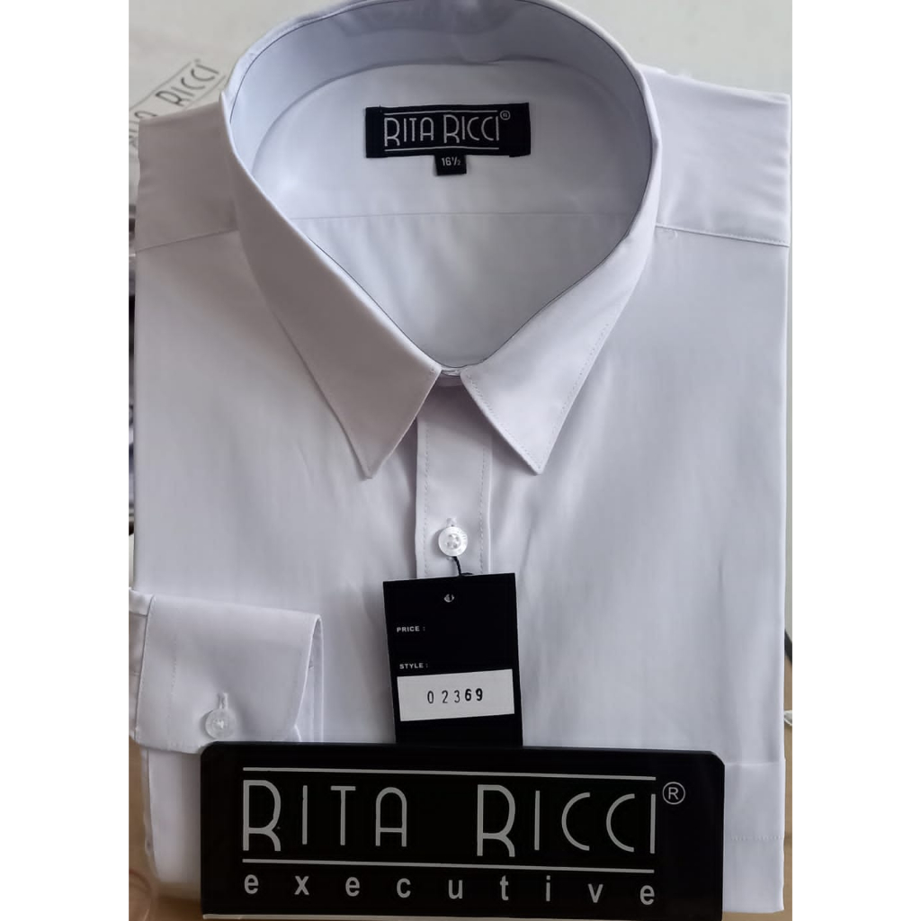 Kemeja Pria Rita Ricci Jumbo / Big Size lengan panjang dan Lengan Pendek warna putih artikel 02369