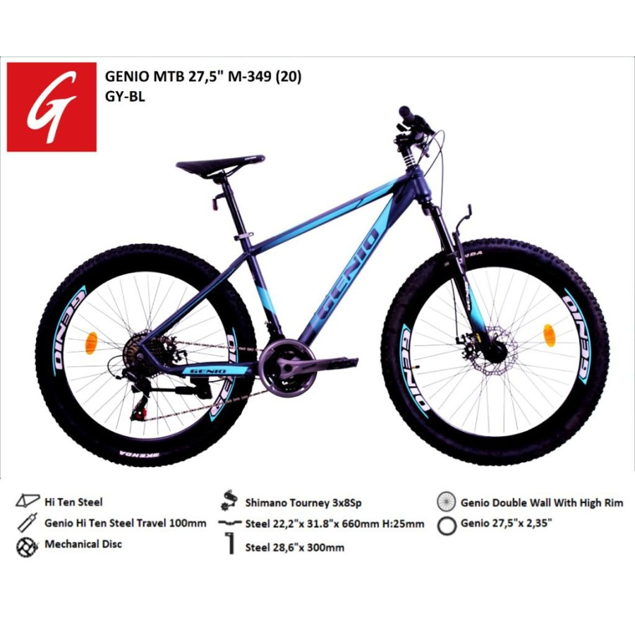 Sepeda gunung mtb 27,5 inch genio united bike 24 speed shimano rem cakram discbrake velg alloy SNI N