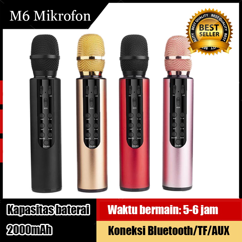 M6 Kapasitor Mikrofon Bluetooth Nirkabel Mikrofon Karaoke Ponsel Dengan Mikrofon Audio Terintegrasi Tws Duet Karaoke Treasure