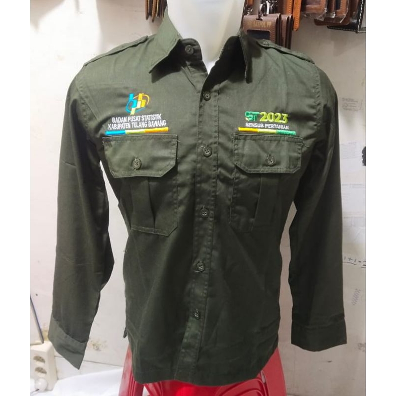 Kemeja BPS Sensus Pertanian Hijau Army PDH Lengan Panjang Pria