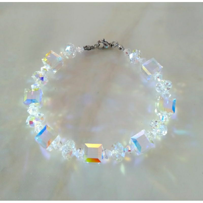 Gelang Kristal Swarovski asli model Cube, Donat, Bicone. Blink2 Berkilauan.