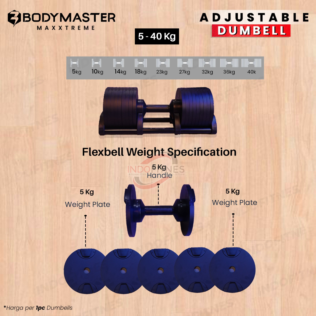 MAXXTREME 40KG BM-A040 Premium Bodymaster Adjustable Dumbell - Barbel Dumbel Gym Import Fitness