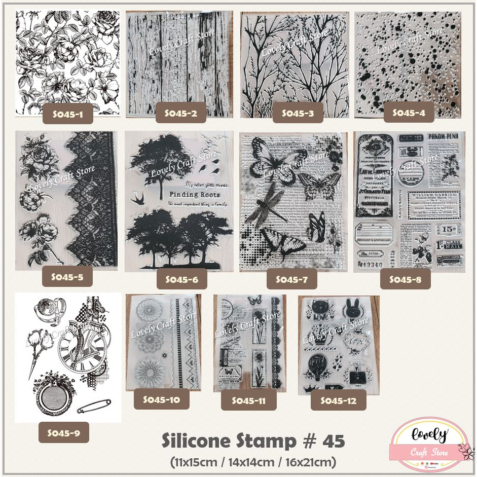 LovelyCraftStore | S 45 ~ Transparent Silicone rubber Clear Stamp ~ Cetakan Silikon Embosser Kue Fondant Cookies Clay Stempel Silikon Transparan Silicone Stamp Leaves, Butterfly, Daun, Kupu untuk journal, cards, art craft, scrapbook