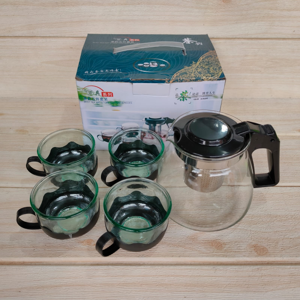 Tea pot 900ml set isi 5pcs kaca