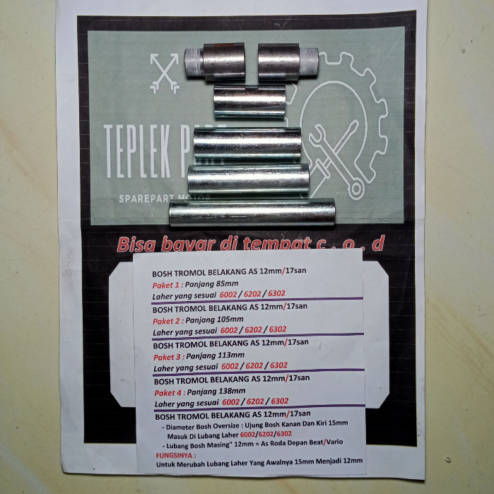 Teplekmotor/As 12mm/Bosh/Tromol Becak Klx Ninja Rx King Vixion Old Cb Megapro Gl/Bearing 6202/6302