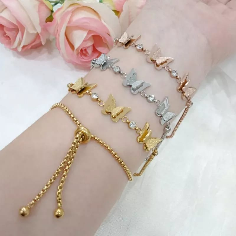 GELANG WANITA TITANIUM GELANG SERUT WANITA  KUPU KUPU HITAM GELANG WANITA TERBARU ANTI KARAT TIDAK L