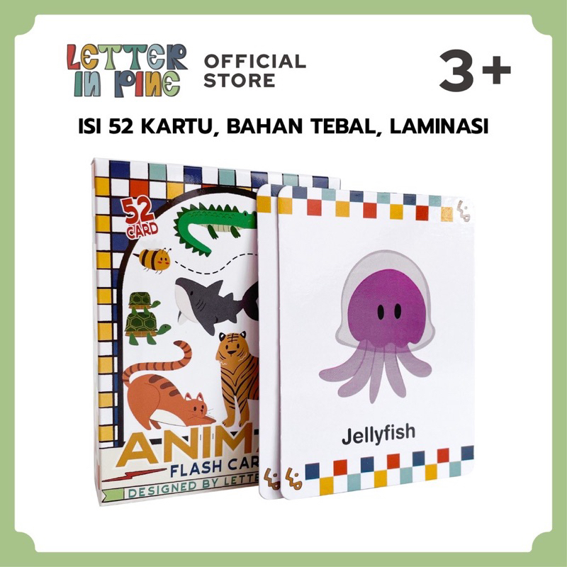 LETTER IN PINE - FLASH CARD ANIMAL - ISI 52 KARTU - Kartu Edukasi - Mainan Kartu Belajar Anak