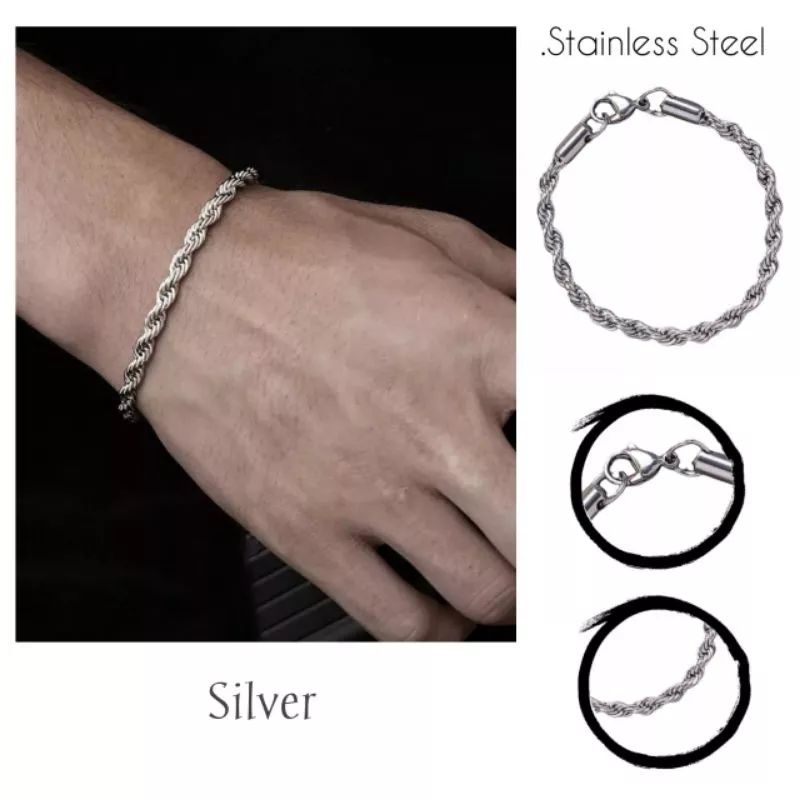 4s GROSIR SOLO || GELANG RANTAI TAMBANG WARNA SILVER ANTI KARAT&amp;LUNTUR COCOK UNTUK PRIA&amp;WANITA