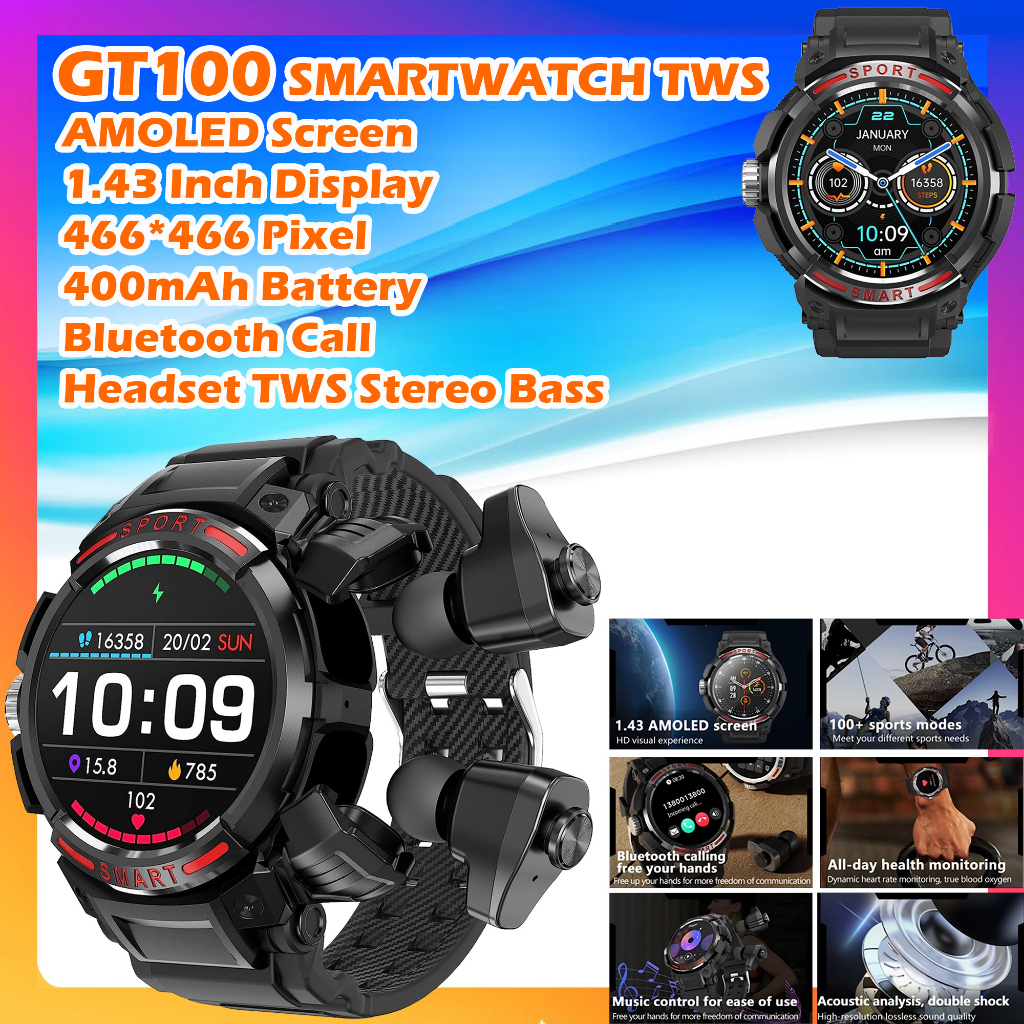 GT100 Smartwatch TWS Bluetooth 1.43 Inch AMOLED Display Sport Watch