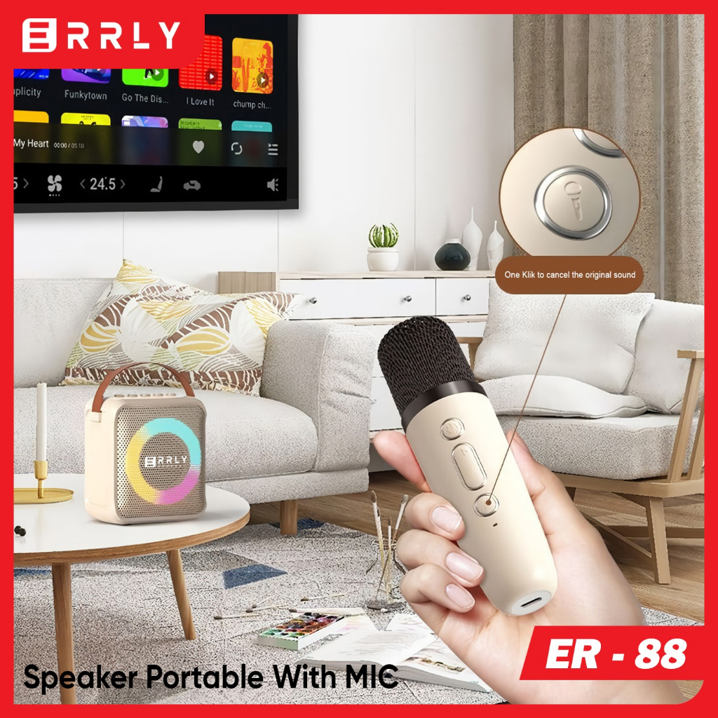 ERRLY ER-88 Speaker Bluetooth Microphone ER88 RGB LED 1 MIC Speker Karaoke KTV Nirkabel Wireless AUDIO EXTRA BASS Dapat terhubung ke HP , TV , Komputer