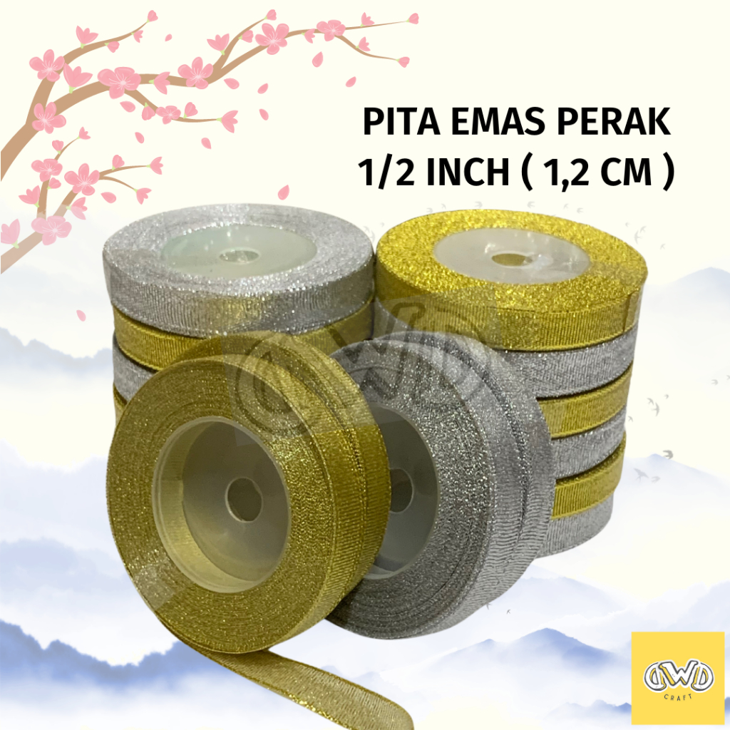 

Pita Emas Perak 1/2 inch (1,2 cm) / Pita Glitter