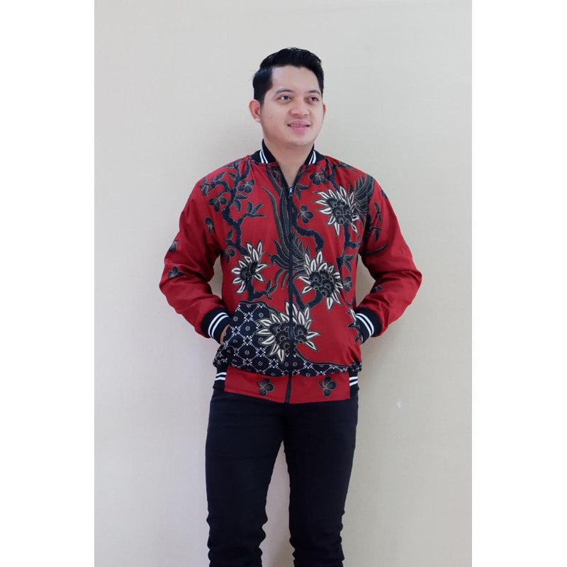 jaket batik pria wanita jumbo bomber batik unisex varsity