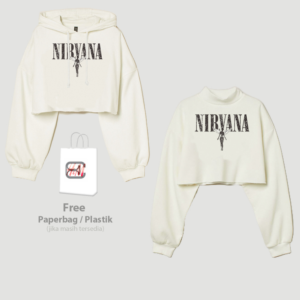 Crop Sweater H&amp;M NIRVANA Broken White Hoodie Crop Wanita Soft Cream