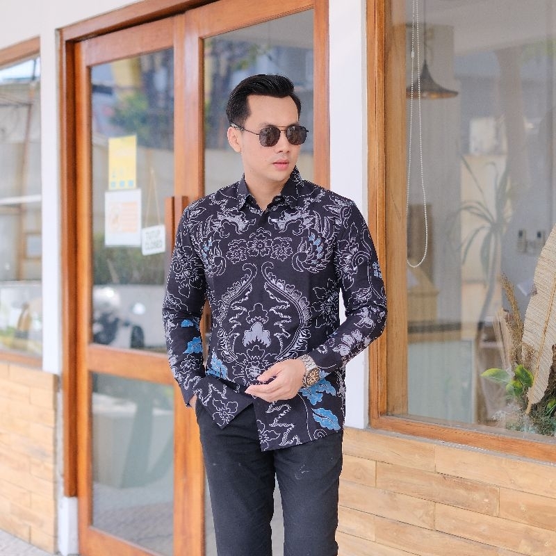 BATIK BOLO DEWO Motif Syahrukhan Kemeja Baju Batik Pria Lengan panjang Lapis furing Hem Atasan