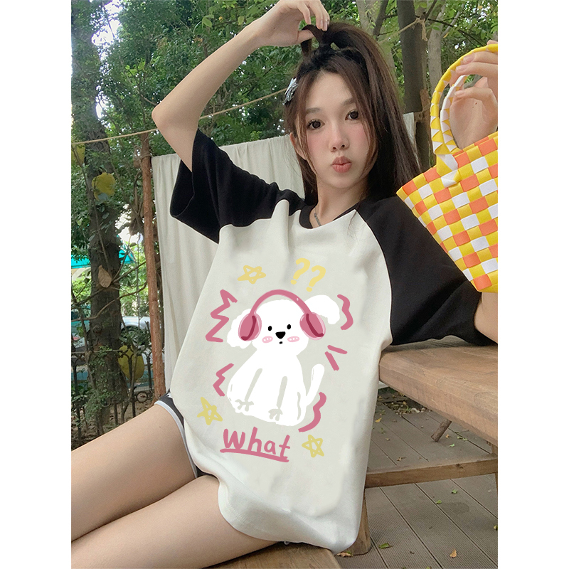 Kaos Atasan Wanita Cartoon Brief pen Pattern Lengan Pendek Oversize T-shirt