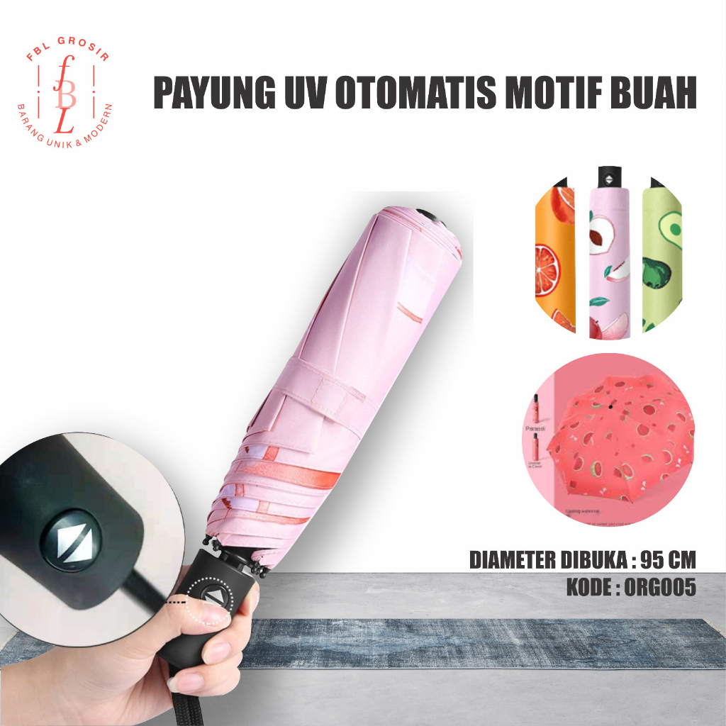 PAYUNG UV OTOMATIS MOTIF BUAH / PAYUNG KANTORAN LIPAT OTOMATIS FREE BUBBLE WRAP