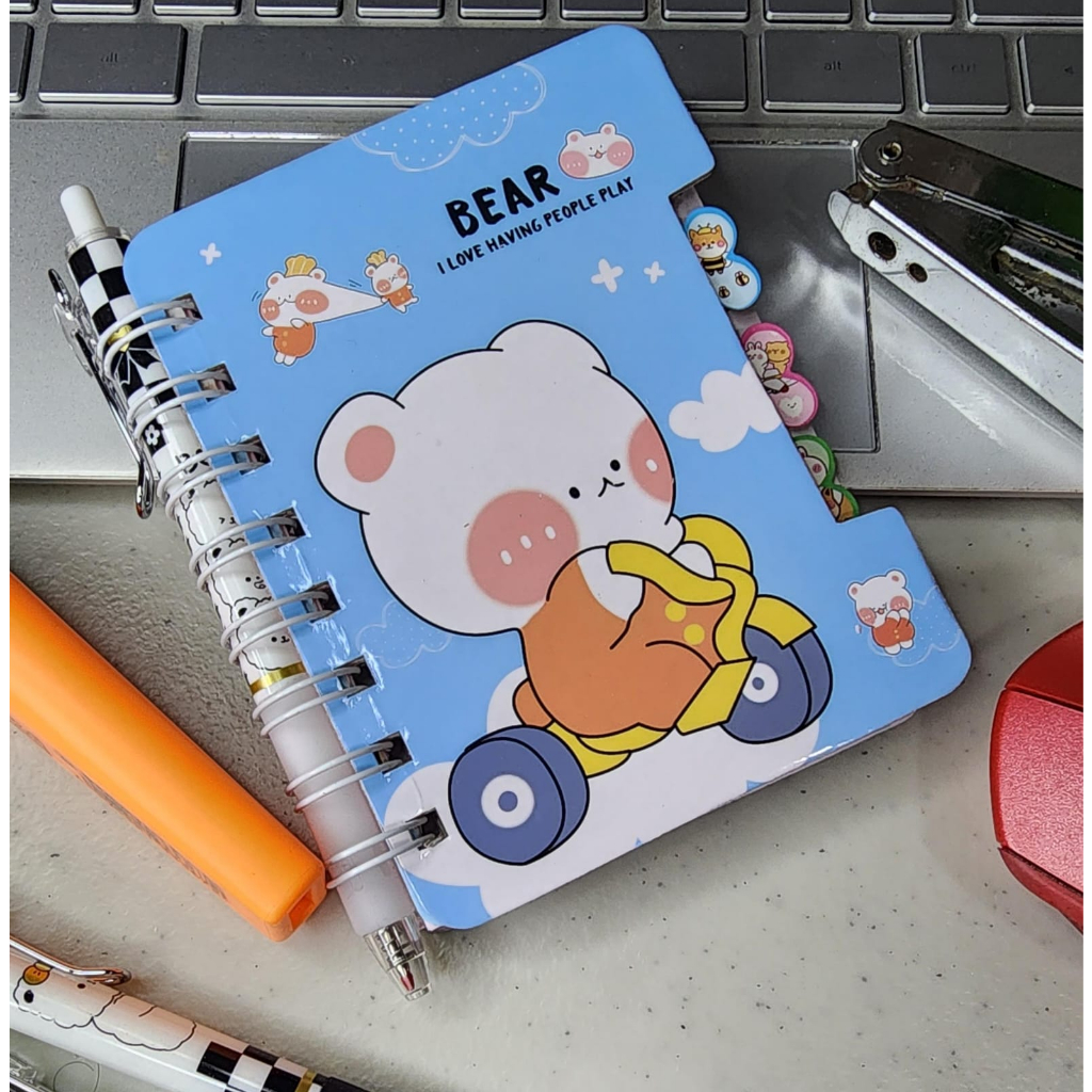 NoteBook Mini Motif Kartun Isi 55 Lembar Muat Kantong / Buku Memo Catatan Kecil Ring Warna-warni