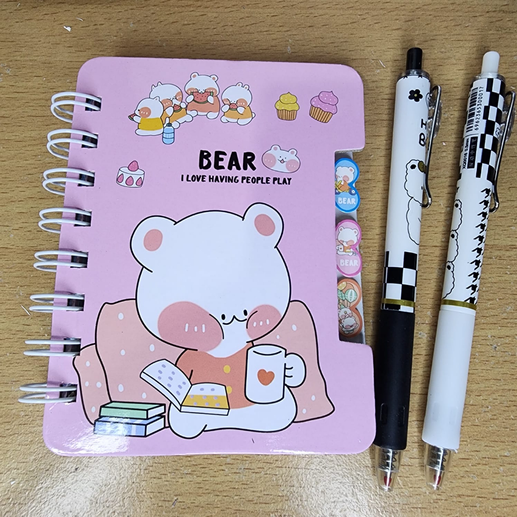 NoteBook Mini Motif Kartun Isi 55 Lembar Muat Kantong / Buku Memo Catatan Kecil Ring Warna-warni