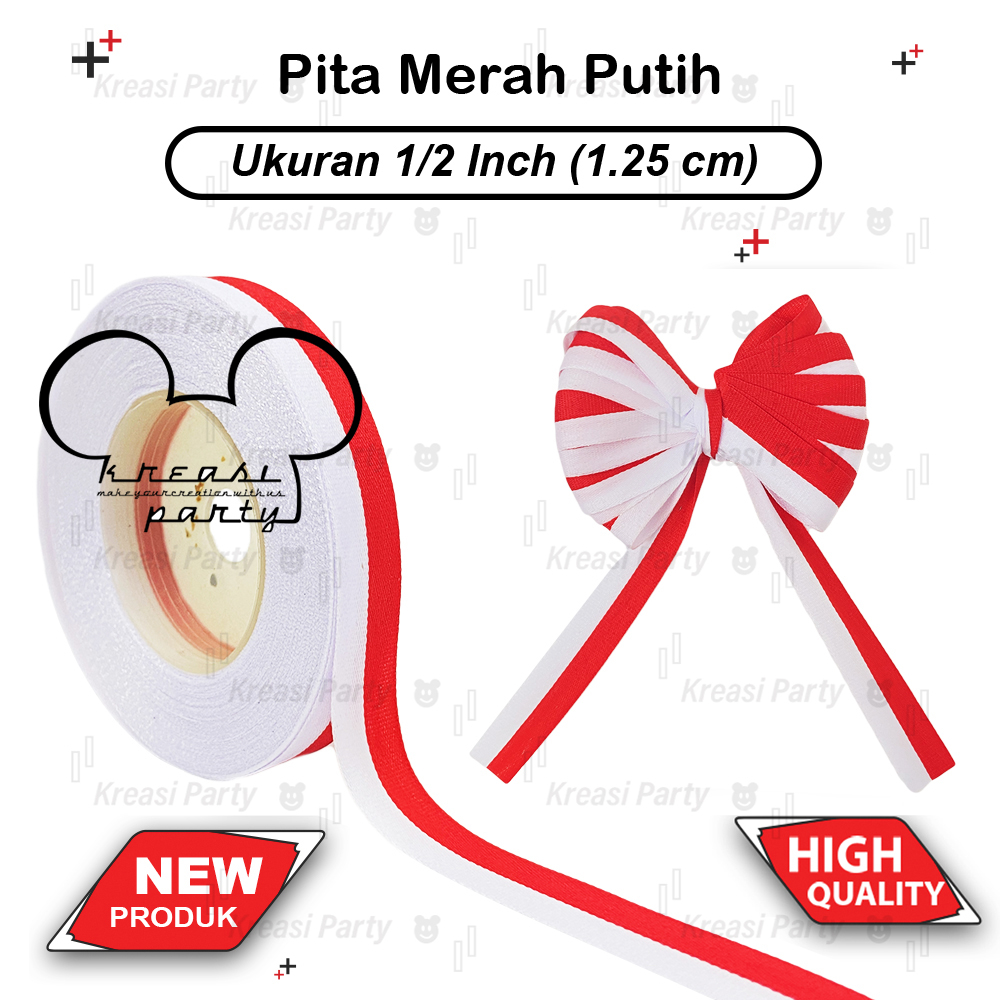 Pita Satin Merah Putih 1/2 inch / Pita Merah Putih / Pita Kain