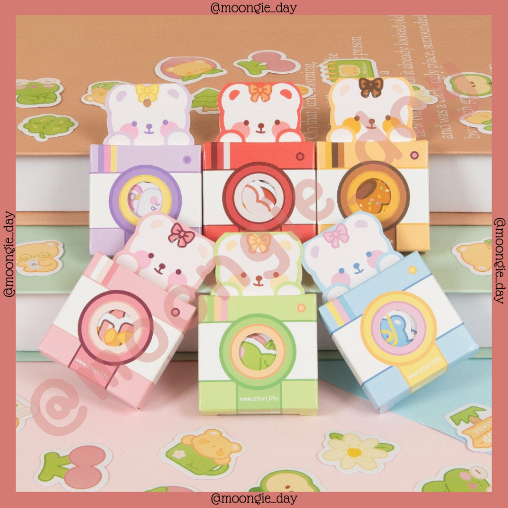 

40 LEMBAR/BOX STIKER KERTAS TEMA BEAR WITH RIBBON AND CAMERA BULLET JURNAL DIY DIARY POLAROID DECO POCA LUCU MURAH
