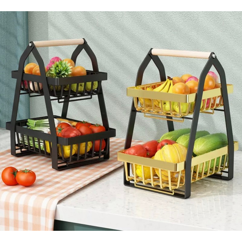 PREMIUM RAK BUAH BUAHAN BAWANG BUMBU DAPUR FRUIT BASKET TINGKAT KITCHEN SET RACK HANDLE WADAH SAYUR 