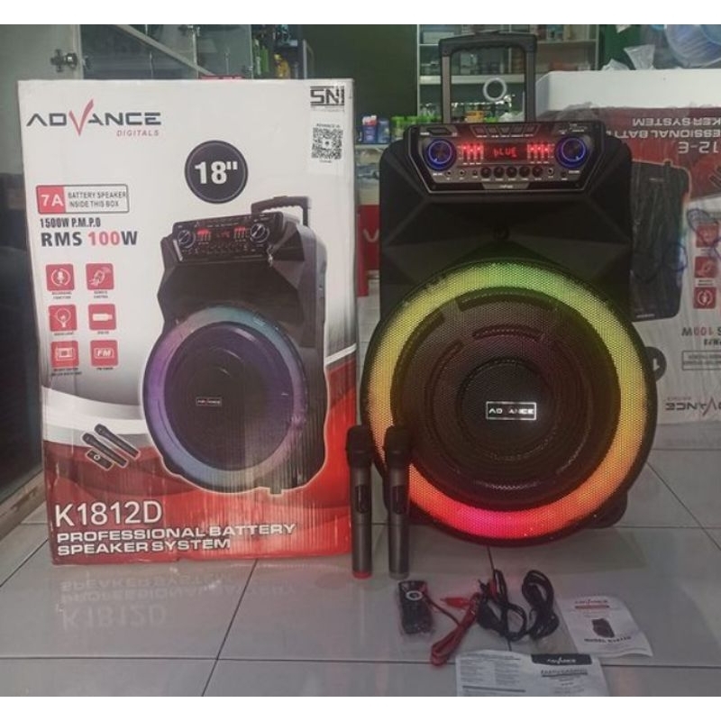 Speaker Karaoke Portabel Bluetooth Advance 18" inci K1812D New Free 2 Mic Wireless