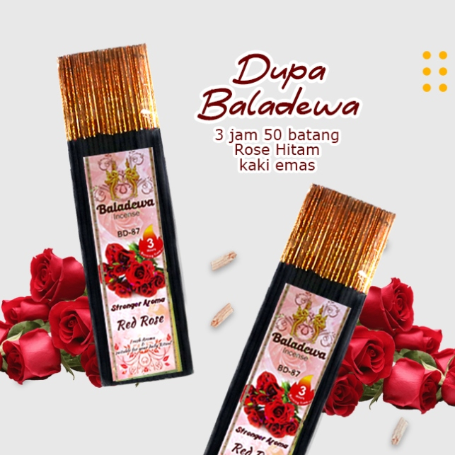 Dupa/Hio Wangi Harum Red Rose Hitam Baladewa 3 Jam Kaki Emas 50 Stick