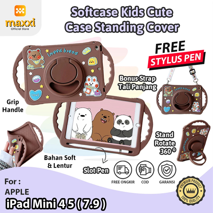 iPad Mini 4 5 7.9 inch Casing Anak Case Bear Kids Cover Silicone Pelindung Cute Kesing Lucu Rotate R