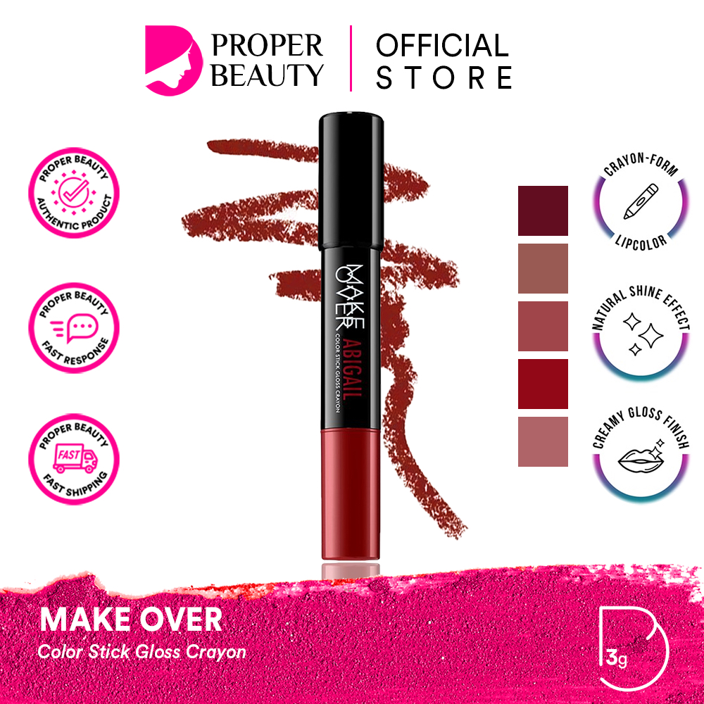 MAKE OVER Color Stick Gloss Crayon Indonesia / Lipstick Gloss 3g / Crayon Form Lipcolor / Natural Sh