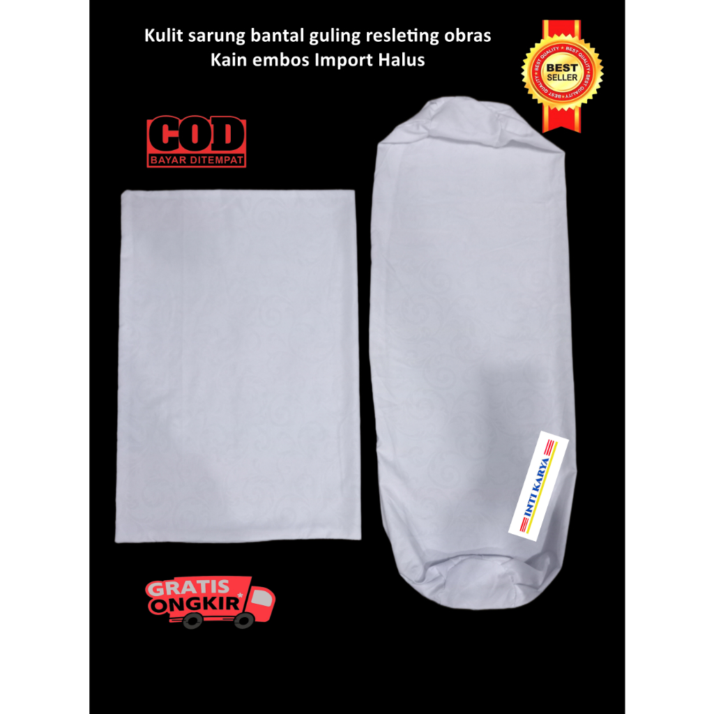 My Soe Urung Sarung Bantal Guling Kapuk Resleting Diobras Kain Embos Putih Polos Untuk Diisi Dakron