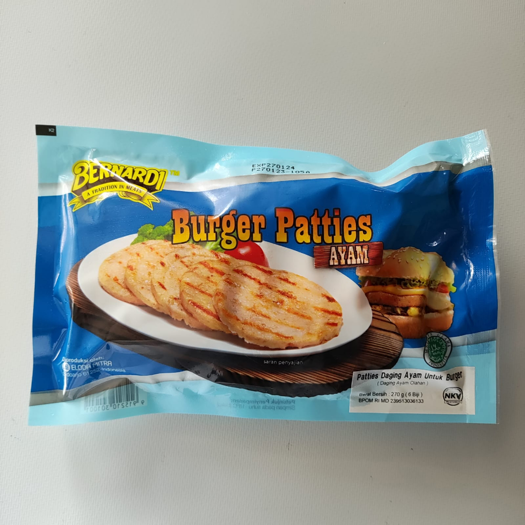 

Bernardi Burger Patties Ayam 270 gr isi 6 pc / HARGA PROMO TOKO BARU KAMI