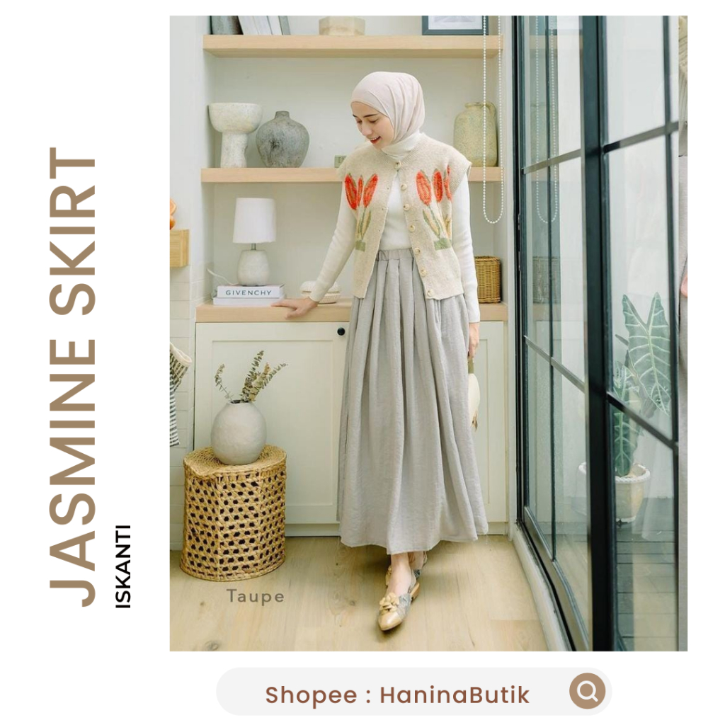 (𝗦𝗜𝗔𝗣 𝗞𝗜𝗥𝗜𝗠) JASMINE SKIRT TAUPE SM by ISKANTI | ROK WANITA | FIORE TOP