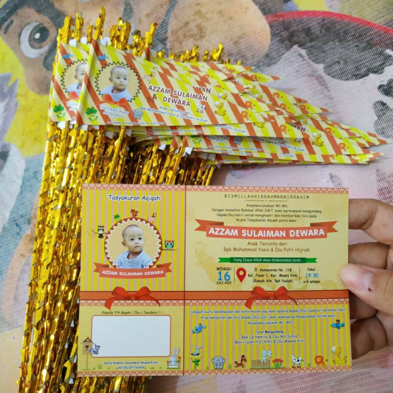 Undangan bendera aqiqah tema zoo unik