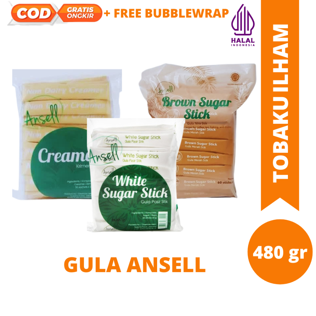 

Ansell gula stik/Brown sugar gula merah stick/ gula pasir stick/ creamer stic ansell