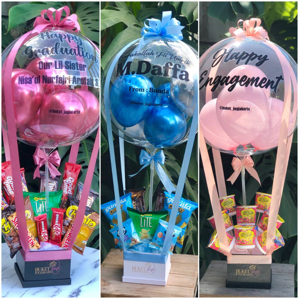 1 HARI JADI  BUKET BALON / BUKET BALON SNACK WISUDA / ULANG TAHUN / ANNIVERSARY SUDAH TERMASUK SNACK
