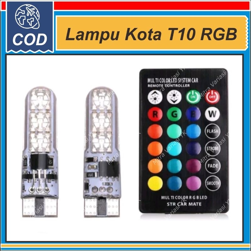 LAMPU KOTA SENJA RGB REMOTE PELANGI WARNA WARNI T10 LED 16 WARNA PLAT NOMOR KABIN MOTOR MOBIL VARIO 