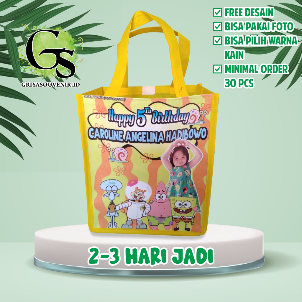 TAS ULANG TAHUN CUSTOM | TAS ULTAH ANAK | TAS ULTAH GOODIE BAG | TEMA SPONGEBOB